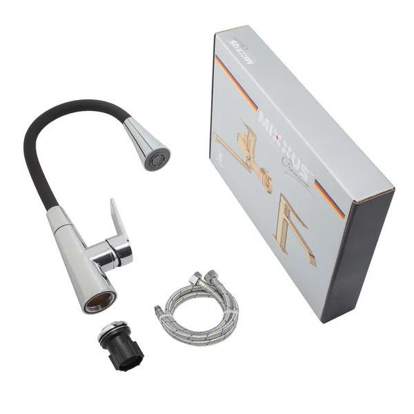 Змішувач для кухні Mixxus Premium Matis 011-T (NUT) Refl.Black (Колір хром+силік.вилив чорний) (MI8266)
