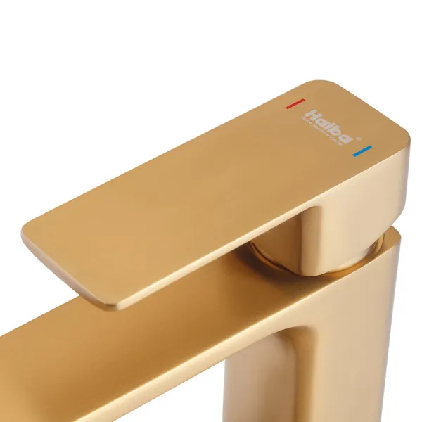 Змішувач для умивальника високий Haiba KUBUS 001 (HIGH) BRUSHED GOLD (HB9623)