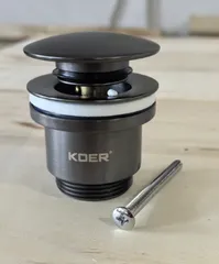 Донний клапан для раковини універсальний (з/без переливу) Koer PW-01-07 автоматичний (Click-Clack) (Колір графітовий) 1 1/4''