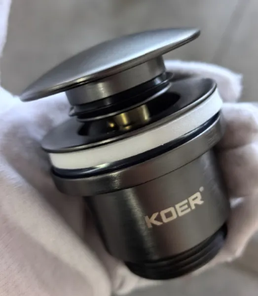 Донний клапан для раковини універсальний (з/без переливу) Koer PW-01-07 автоматичний (Click-Clack) (Колір графітовий) 1 1/4''