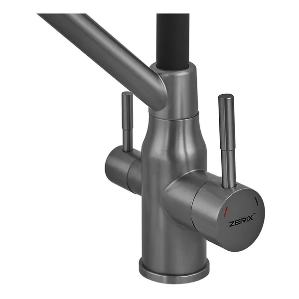 Змішувач для кухні з силіконовим виливом Zerix MAG-021 Graphite Refl.Black з нерж. сталі SUS304 з виходом для пит.води (ZX6005)