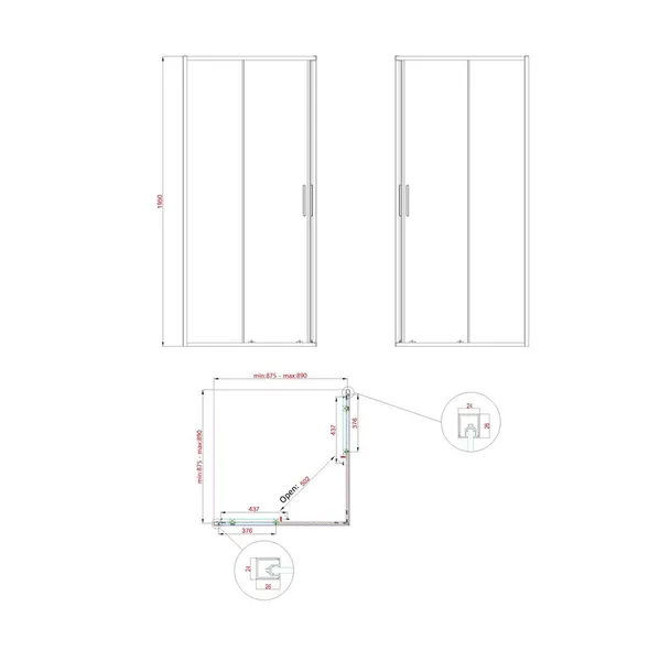 Душова кабіна без піддону Koer SR SC10-90x90x195-TR-07 прозоре скло Easy Clean 6мм, графіт (KR5944)