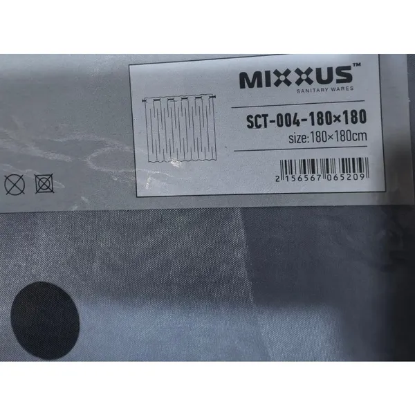 Шторка для ванної Mixxus SCT-004-180x180 з поліестеру із вбудованими кільцями (Візерунок "Бризки" сіро-сині) (AC0652)