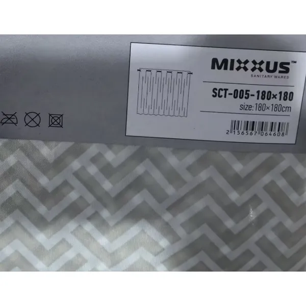 Шторка для ванної Mixxus SCT-005-180x180 з поліестеру із вбудованими кільцями (Візерунок сірий) (AC0646)