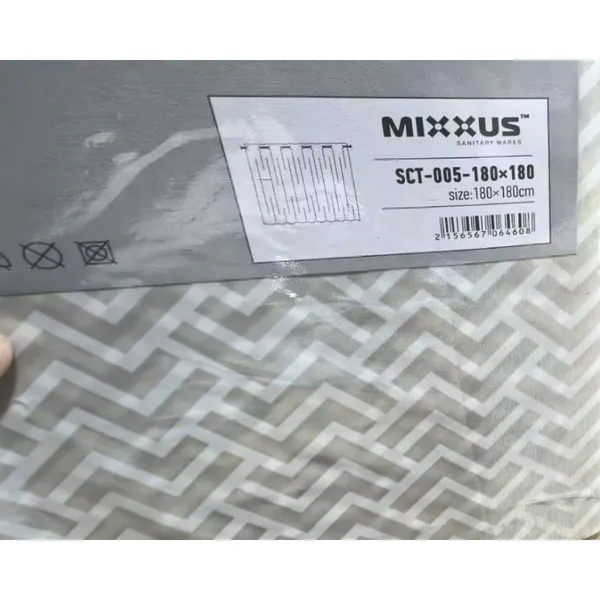 Шторка для ванної Mixxus SCT-005-180x180 з поліестеру із вбудованими кільцями (Візерунок сірий) (AC0646)