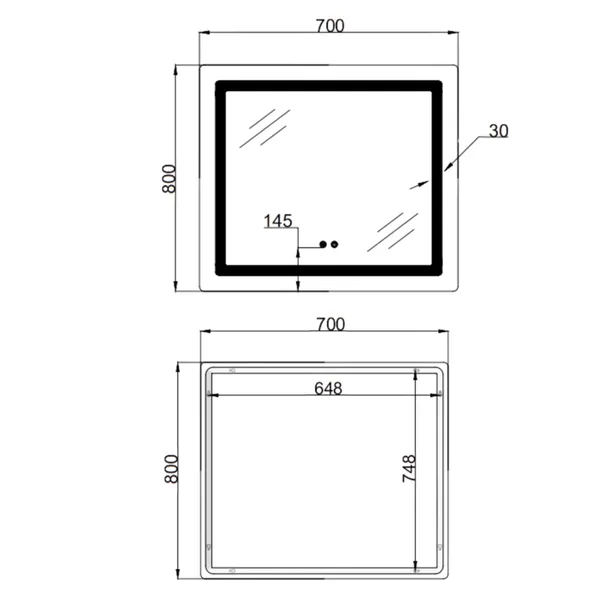 Дзеркало Mixxus WARM MR12-80x70-Reverse з Led Touch, Anti-fog, димером, регулятором яскравості (MI6936)