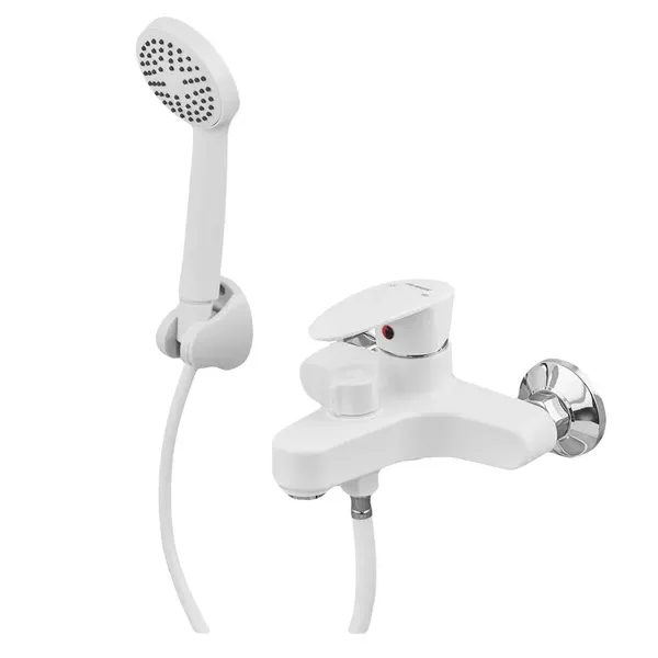 Змішувач для ванни Plamix CEZAR-009 EURO SET White, зі шлангом, лійкою та кронштейном (PM0692)