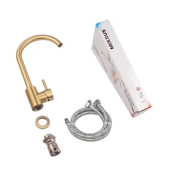 Змішувач для кухні Mixxus SUS-011 Brushed Gold з нерж.сталі SUS304 (Колір матове золото) (MI8435)
