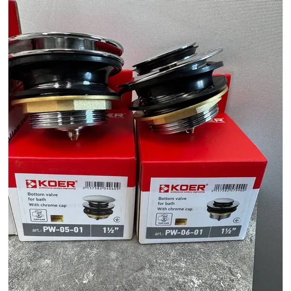 Донний клапан для ванни Koer PW-05-01 автоматичний (Click-Clack) (Колір хром) 1 1/2'' (KR3406)