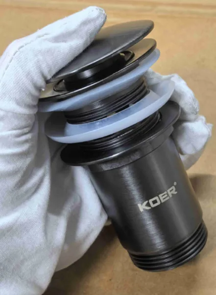Донний клапан для раковини з переливом KOER PW-07-07 автоматичний (Click-Clack) (Колір графітовий) 1 1/4'' (KR6483)