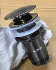 Донний клапан для раковини з переливом KOER PW-07-07 автоматичний (Click-Clack) (Колір графітовий) 1 1/4'' (KR6483)