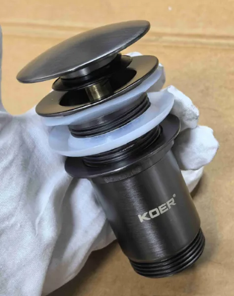 Донний клапан для раковини з переливом KOER PW-07-07 автоматичний (Click-Clack) (Колір графітовий) 1 1/4'' (KR6483)