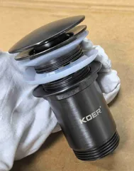 Донний клапан для раковини з переливом KOER PW-07-07 автоматичний (Click-Clack) (Колір графітовий) 1 1/4'' (KR6483)