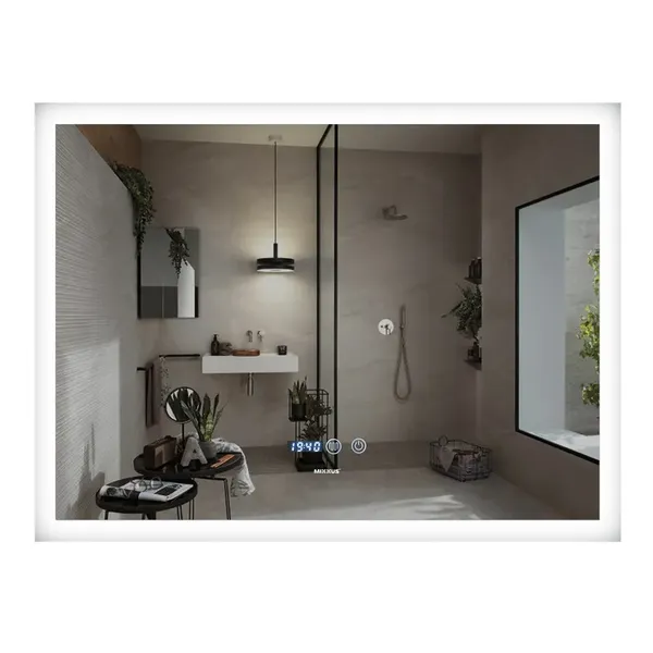 Дзеркало MIXXUS FLAT MR04-100x60 з LED Touch, Anti-fog, димером, рег. яскравості, годинником (MI6008)