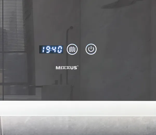 Дзеркало MIXXUS FLAT MR04-100x60 з LED Touch, Anti-fog, димером, рег. яскравості, годинником (MI6008)