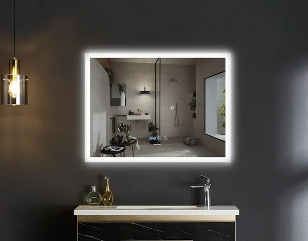 Дзеркало MIXXUS FLAT MR04-100x60 з LED Touch, Anti-fog, димером, рег. яскравості, годинником (MI6008)