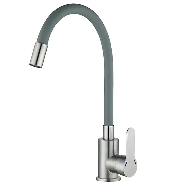 Змішувач для кухні MIXXUS DAX-011-T REFL.GRAY з гнучким виливом з нерж. сталі SUS304 (Колір нерж+вилив сірий) (MI8496)
